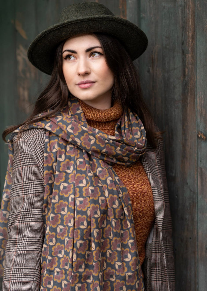 Susie Faulks Bloom brown cotton scarf 