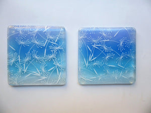 Eva Glass Design Blue and white dandelion clocks fused glass coaster (EGD  CCB)