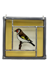 Load image into Gallery viewer, Liz Dart Stained Glass goldfinch panel 