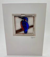 Load image into Gallery viewer, Liz Dart Stained Glass kingfisher stained glass greetings card Stroud
