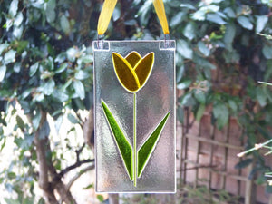 Eva Glass Design yellow tulip fused glass sun catcher (EGD TUY)