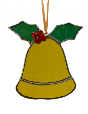 Liz Browning Glass Creations Christmas bell with Holly Stained glass hanging (Glass)