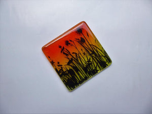 Eva Glass Design Orange and yellow flower meadow fused glass coaster (EGD  CBF)