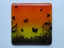 Load image into Gallery viewer, Eva Glass Design Orange and yellow butterfly meadow fused glass coaster (EGD  CBF)