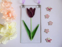 Load image into Gallery viewer, Eva Glass Design purple tulip fused glass sun catcher