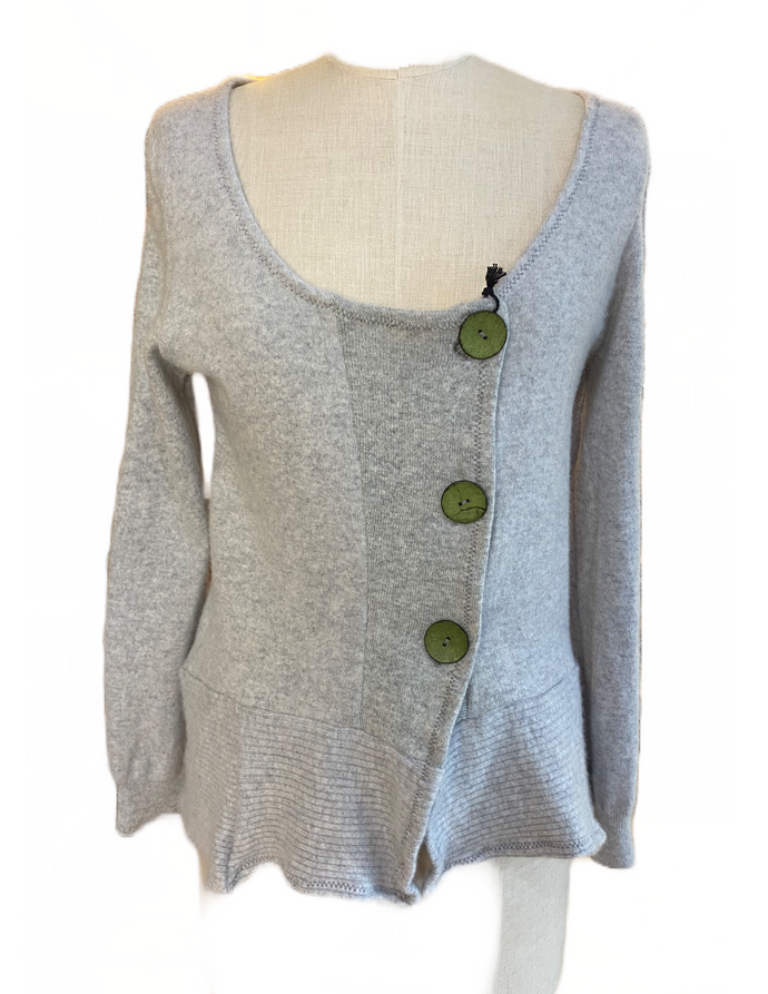 Nimpy Clothing Upcycled 100% cashmere light grey cardigan with coconut buttons small (Nimpy)