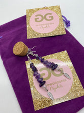 Load image into Gallery viewer, Amethyst and crystal earrings with feather detail by JENNY12