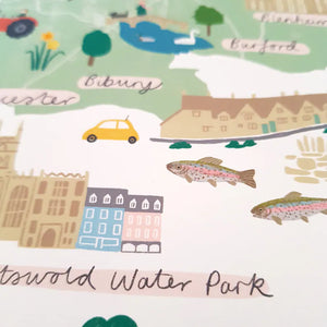 Stephanie Cole Design Cotswolds Map A3 print