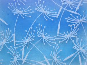 Eva Glass Design Blue and white dandelion clocks fused glass coaster (EGD  CCB)