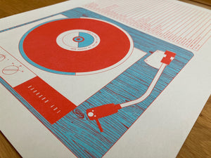 A3 — 2 colour Risograph 'Record Deck' print — Limited Edition 100 Run