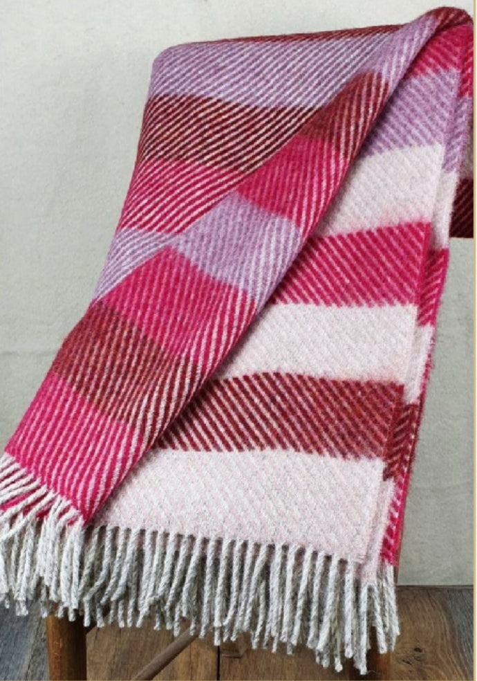 Cotswold Woollen Weavers Technicolor stripy Shetland throw Garden Rose