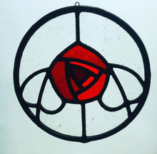 Load image into Gallery viewer, Liz Dart Stained Glass rose red round panel Stroud 