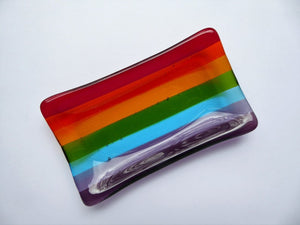 Eva Glass Design Rainbow  fused glass soap dish 
