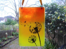 Load image into Gallery viewer, Eva Glass Design Orange and yellow dandelion fused glass suncatcher (EGD DDSC)