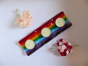 Eva Glass Design Rainbow fused glass tea light holder 