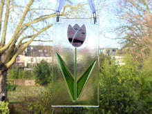 Load image into Gallery viewer, Eva Glass Design purple tulip fused glass sun catcher (EGD TUP)