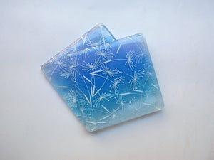 Eva Glass Design Blue and white dandelion clocks fused glass coaster (EGD  CCB)