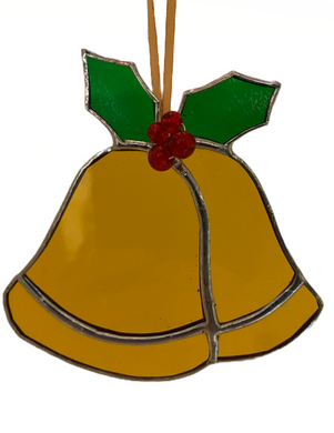Liz Browning Glass Creattions Stained glass Christmas bells with Holly (Glass)