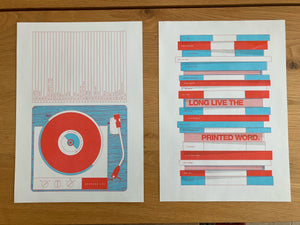 A3 — 2 colour Risograph 'Record Deck' print — Limited Edition 100 Run