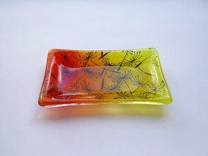 Eva Glass Design Orange and yellow dandelion clocks fused glass soap dish (EGD SDFS)