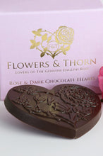 Load image into Gallery viewer, Flowers and Thorn Persian rose essence with almonds in dark Ecuadorian chocolate bark (FANDT)
