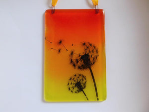Eva Glass Design Orange and yellow dandelion fused glass suncatcher (EGD DDSC)