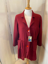 Load image into Gallery viewer, Upcycled lambswool deep red cardigan with coconut shell buttons