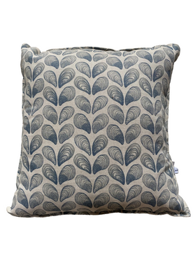 Charlotte Macey “Navy seashells” linen cushion