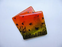 Load image into Gallery viewer, Eva Glass Design Orange and yellow butterfly meadow fused glass coaster (EGD  CBF)