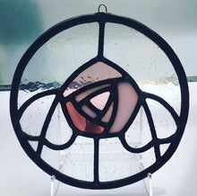 Load image into Gallery viewer, Liz Dart Stained Glass rose round panel Stroud