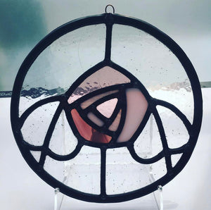 Liz Dart Stained Glass rose round panel Stroud