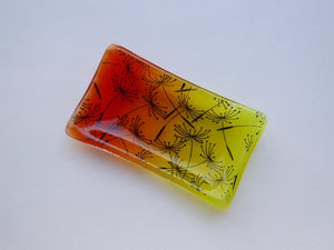 Eva Glass Design Orange and yellow dandelion clocks fused glass soap dish (EGD SDFS)