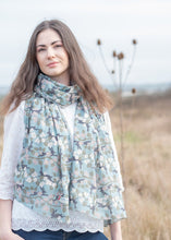 Load image into Gallery viewer, Susie Faulks Rabbit blue cotton scarf 