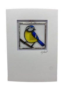 Liz Dart Stained Glass blue tit  greeting card 