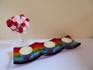 Eva Glass Design Rainbow fused glass tea light holder (EGD