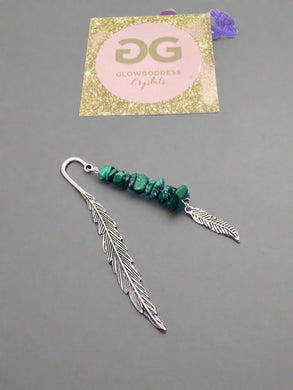Malachite Tibetan silver feather bookmark