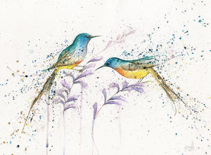 Amy Primarolo Art Sunbirds with Erica Flowers greetings card