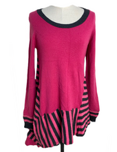 Load image into Gallery viewer, Nimpy Clothing Upcycled 100% cashmere pink and stripes long jumper small/medium front