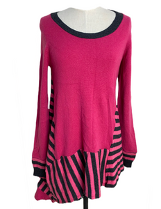 Nimpy Clothing Upcycled 100% cashmere pink and stripes long jumper small/medium front