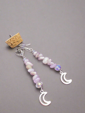 Kunzite and crystal earrings with moon detail