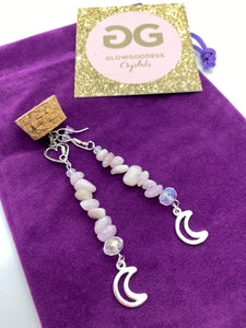 Kunzite and crystal earrings with moon  detail by JENNY13