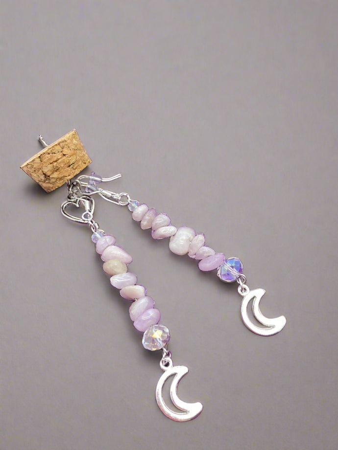 Kunzite and crystal earrings with moon detail
