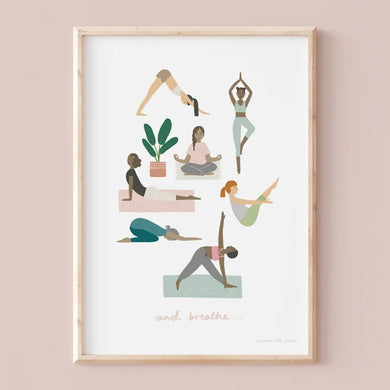 Stephanie Cole Design “And Breathe” Namaste yoga print A3 print 