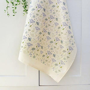 Charlotte Macey Printed cotton tea towel "Blue Cow Parsley" (CMT8a)