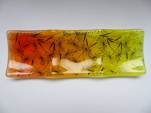 Eva Glass Design Orange and yellow dandelion fused glass tea light holder (EGD