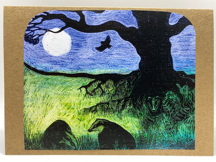 Badgers and tree greetings card (Nimpy)