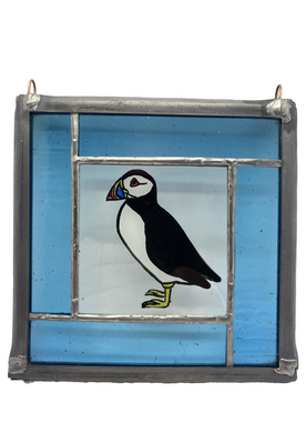 Liz Dart Stained Glass puffin panel