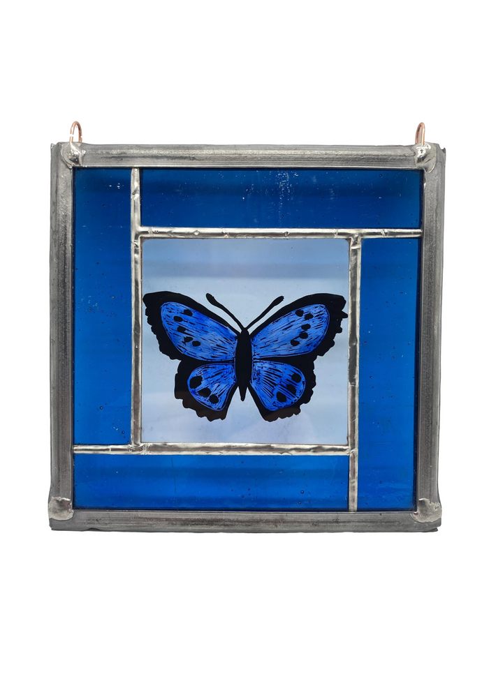 Liz Dart Stained Glass blue butterfly panel