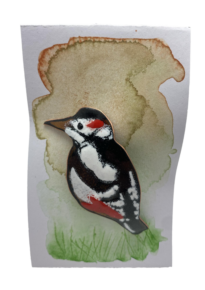 Sally Davis Woodpecker enamel brooch (Sally)
