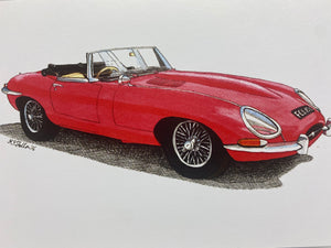 Broody Designs E Type Jaguar greetings card (Broody)